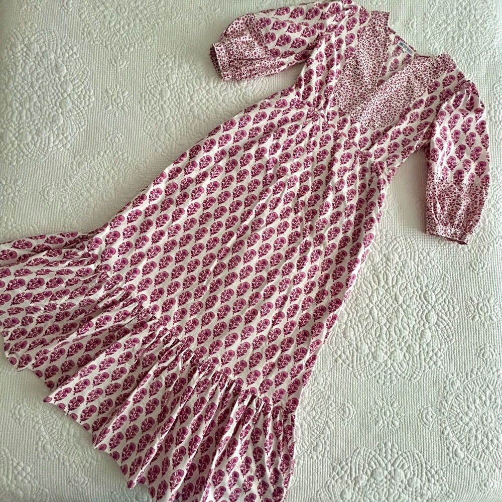 Pink City Prints Hand Block Print Cotton Maxi Dress Magenta Floral Boho Small - Picture 2 of 6